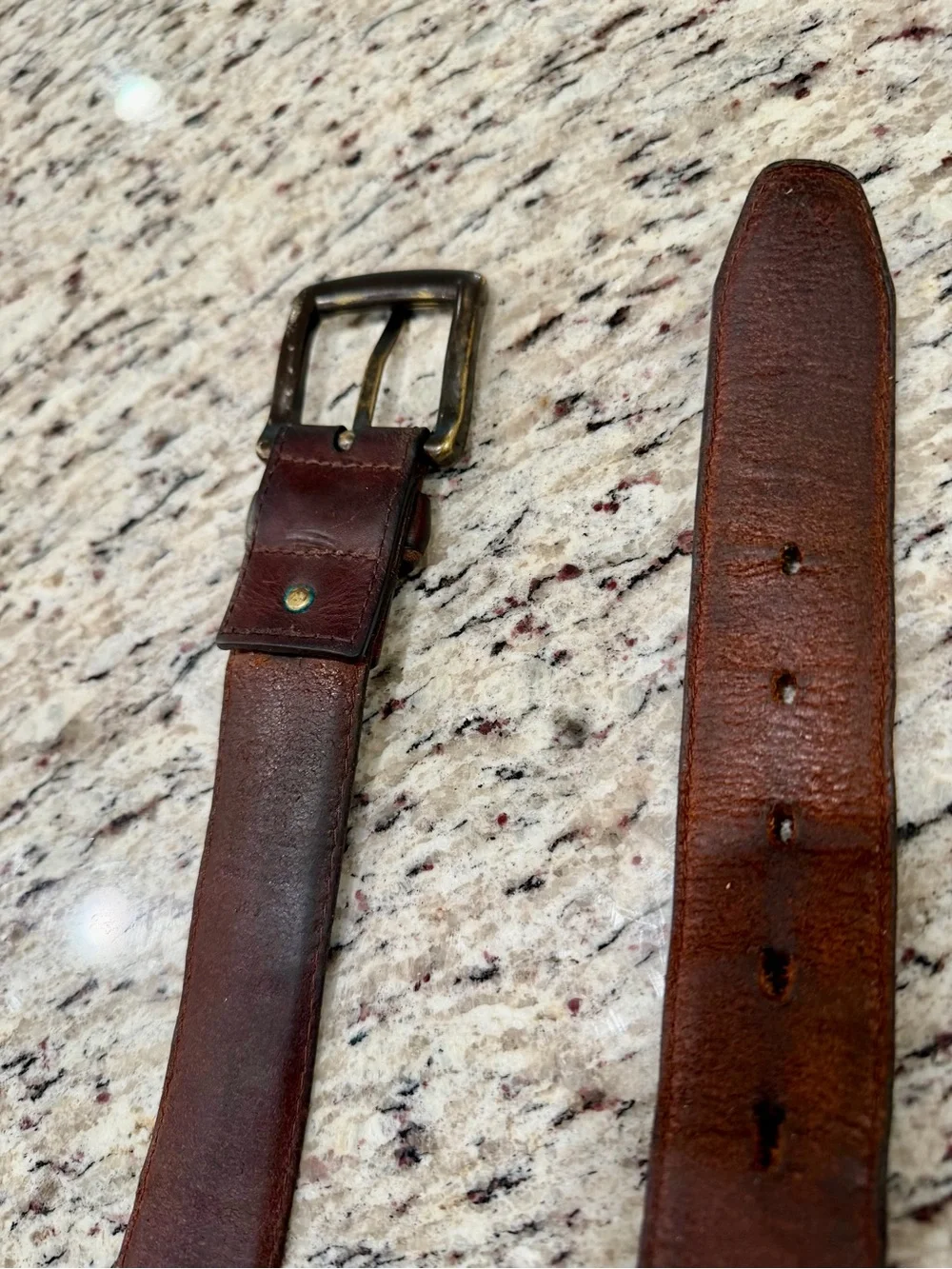 Vintage Columbia Belt Mens 42 Brown Genuine Leather Solid Brass Buckle 1.5”